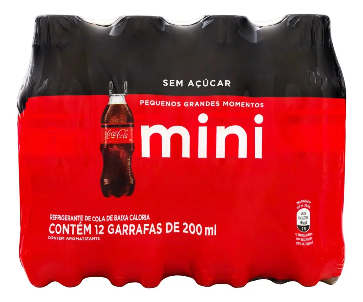 Refrigerante Zero Açúcar Coca-Cola Mini Garrafa 12 Unidades 200ml Cada - 1