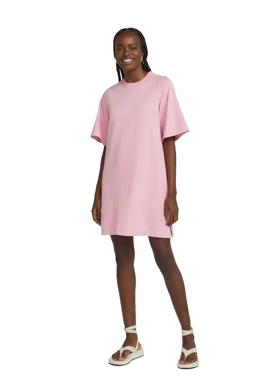 Vestido Básico Curto Oversized Evasê Rosa XG