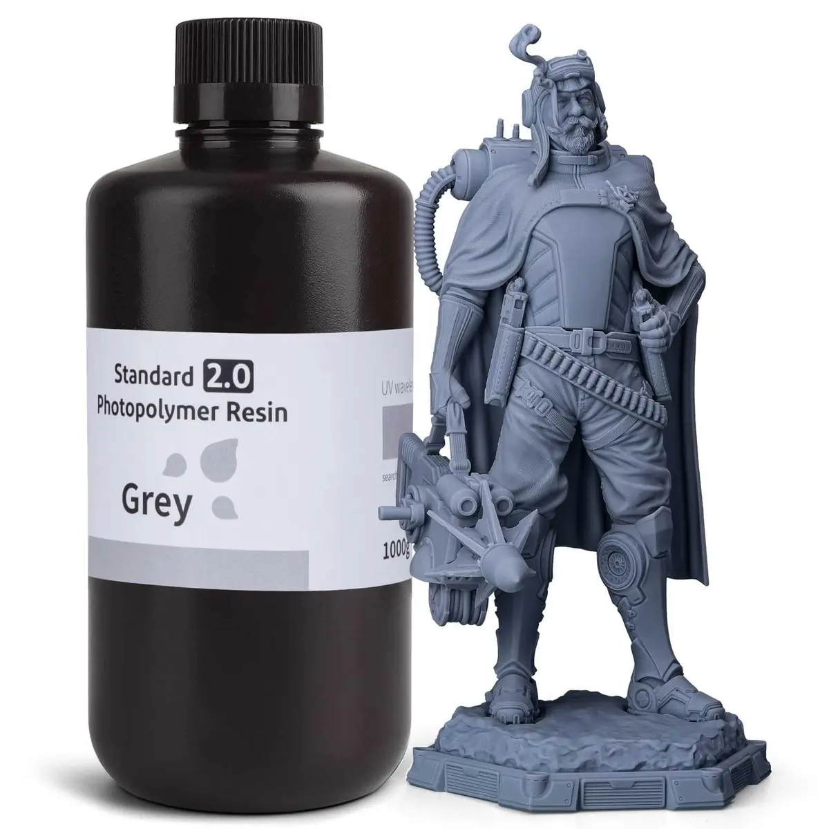 ELEGOO Resina 2.0 para impressora 3D Cinza 1KG - Resina de fotopolímero padrão de cura UV 405nm para impressão 3D LCD/MSLA/DLP