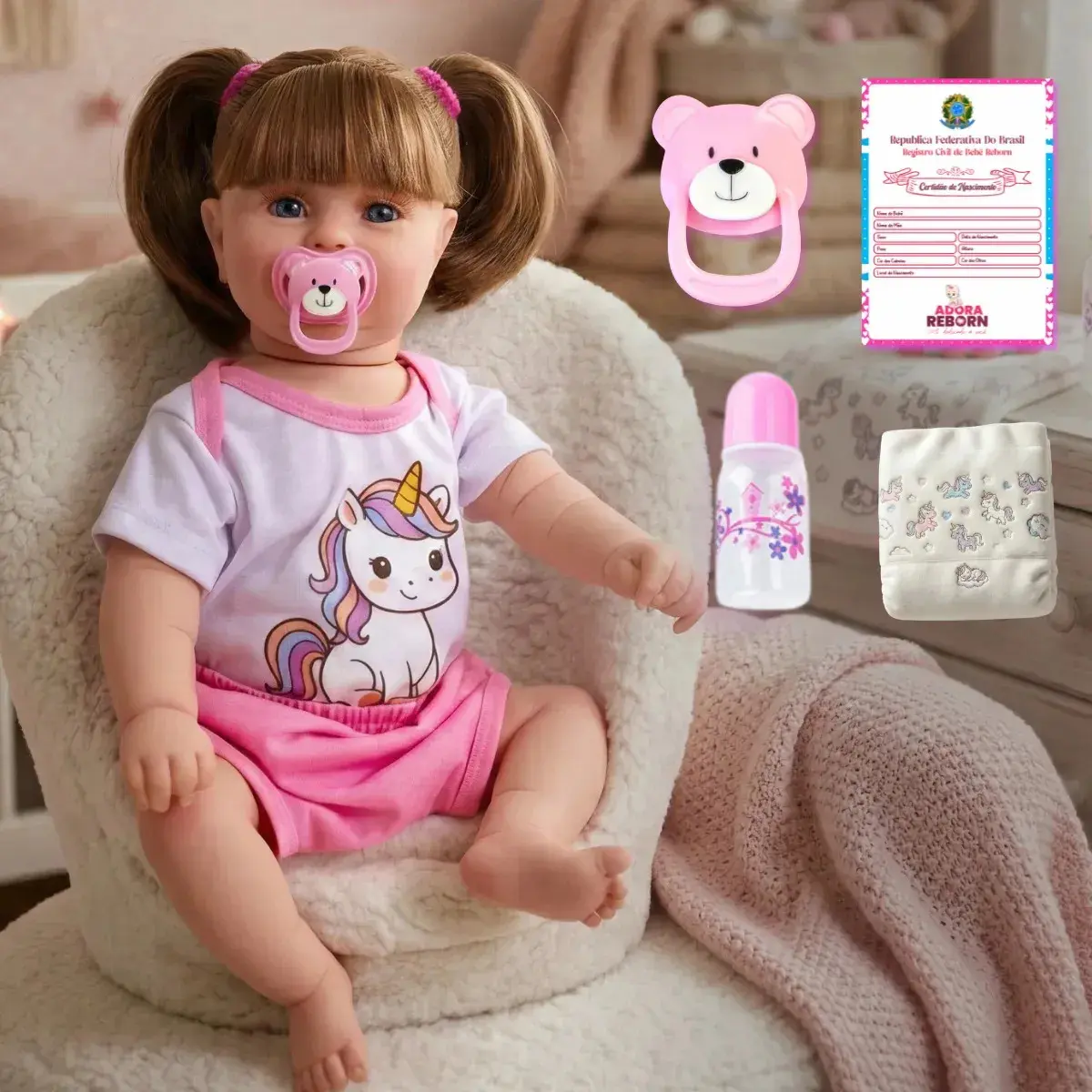Bebê Boneca Reborn Menina Maddie Unicórnio Corpinho Silicone - 1