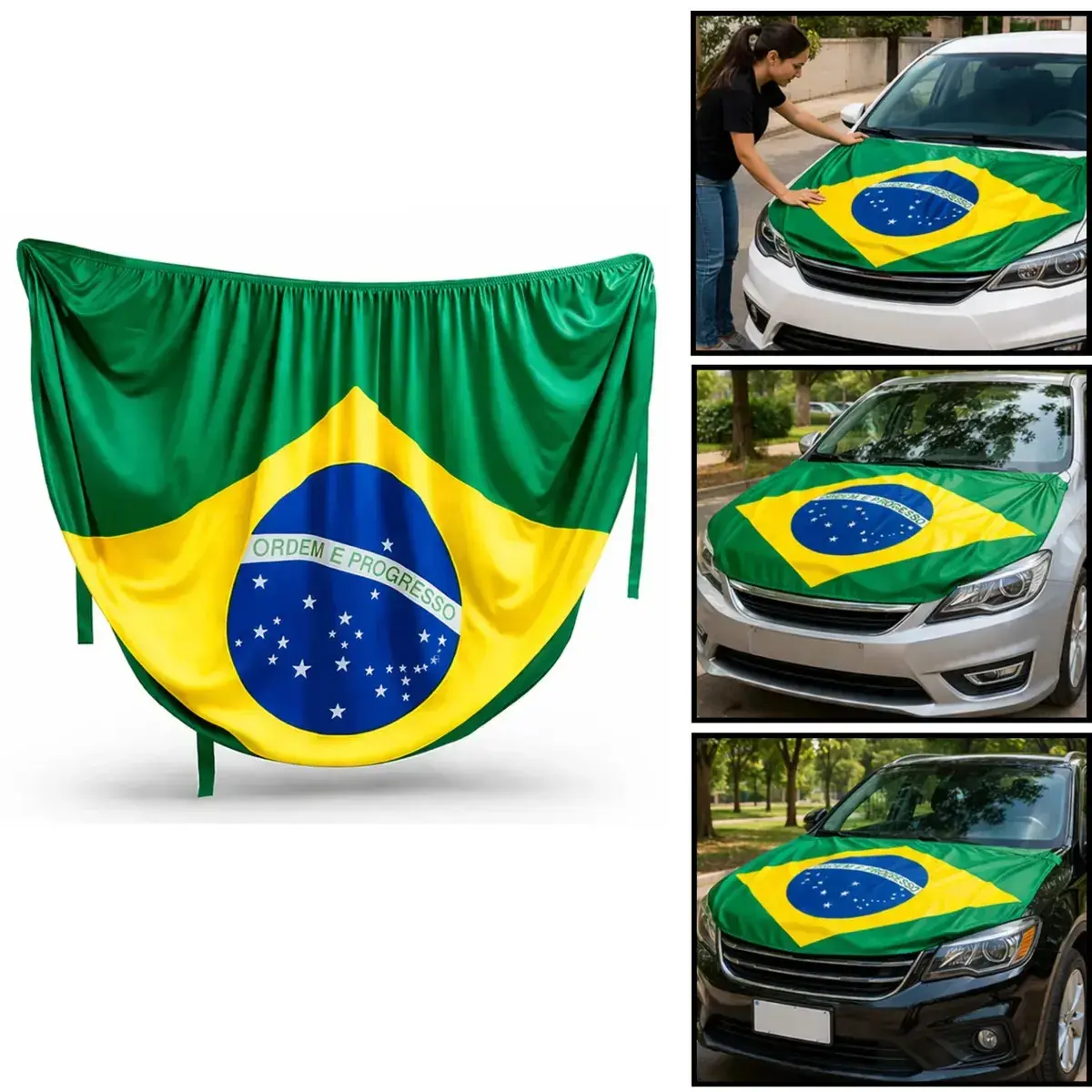 Bandeira do Brasil para Capô de Carro Marwill – Decoração Automotiva com Tecido Premium e Elástico Ajustável
