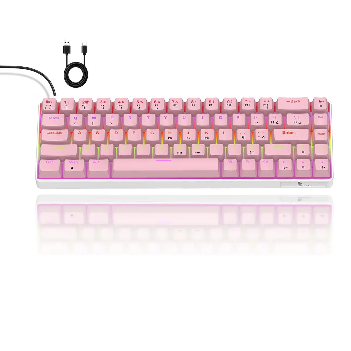 Bettdow Teclado Mecânico KM004 ABNT2, Teclado Gamer com Fio Compacto 68 Teclas com Switches Vermelho, RGB 17 Efeitos, Anti-Ghosting 21 Teclas, Type-C Destacável, para PC Mac Notebook - 1