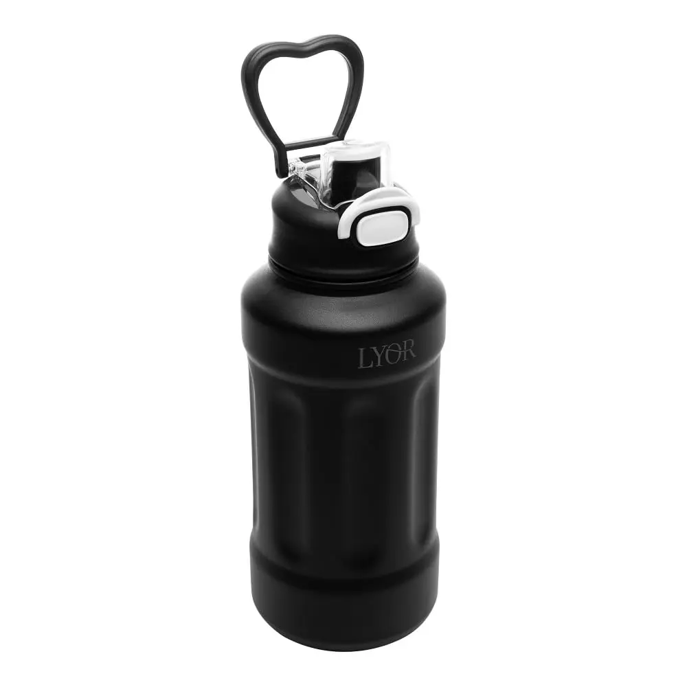 LYOR - Garrafa Térmica de Aço Inox com Alça Adventure Preta 1L - Mantém Bebida Quente ou Fria de 08-12 Horas