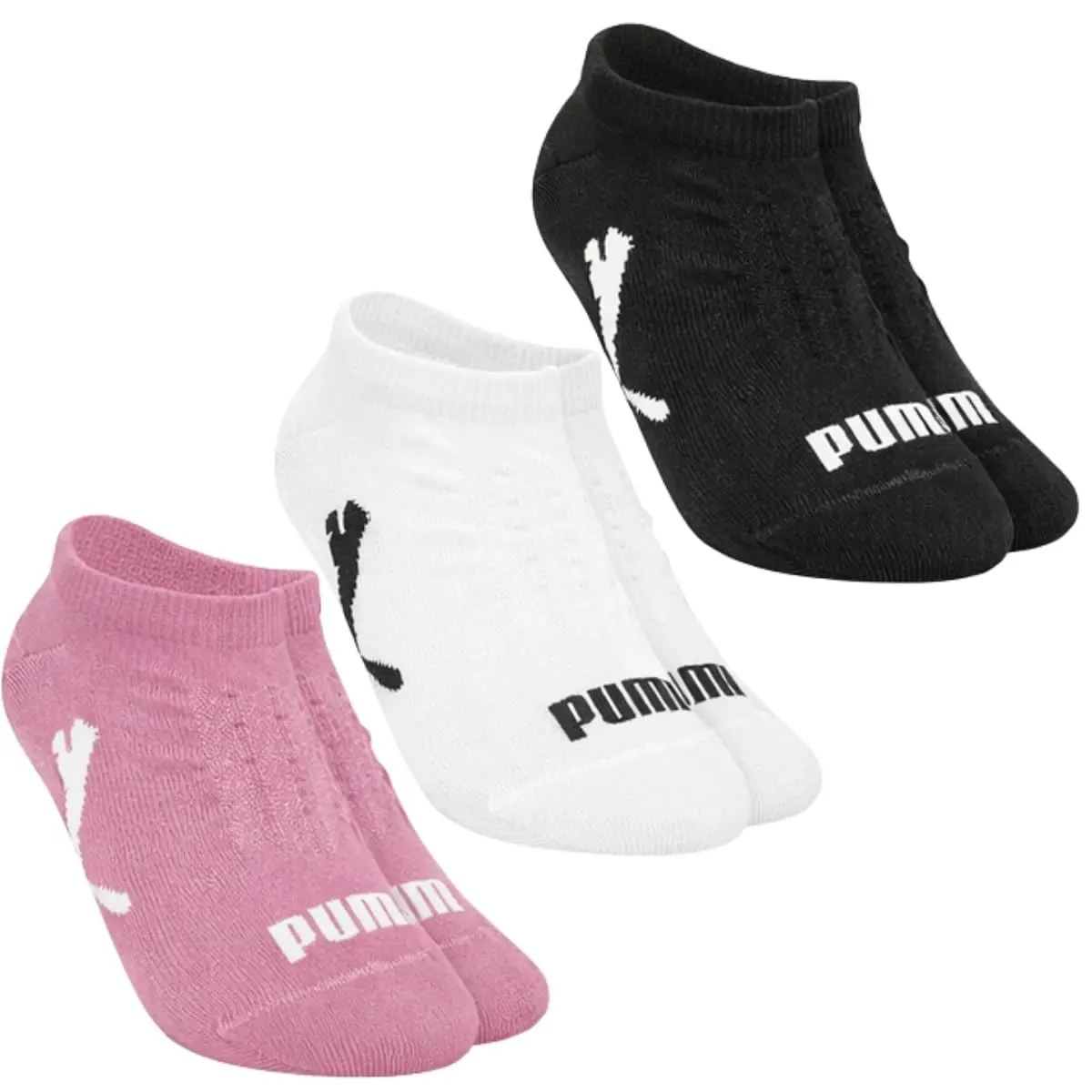 Kit 3 Pares de Meia Puma Cano Baixo Sapatilha Invisível Soquete Feminina Ref 4755 (BR, Numérico, 34, 39, Regular, Regular, Preto/Branco/Rosa)