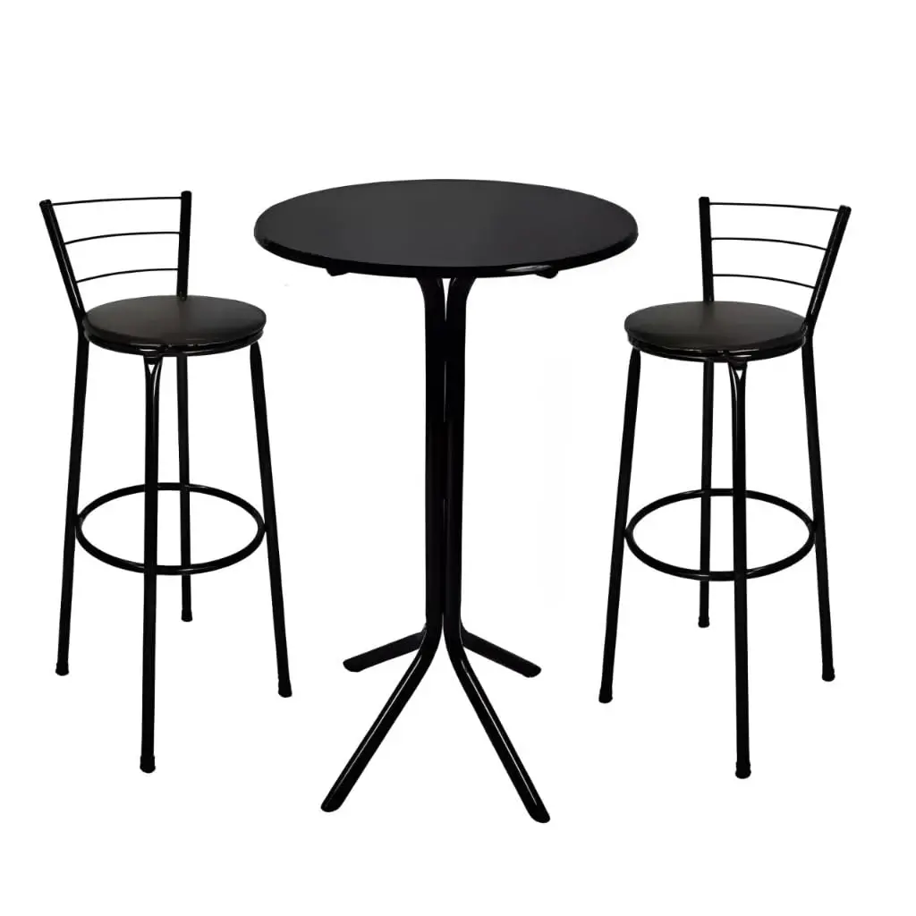Kit Mesa Bistrô 60cm com 2 Banquetas Altas em Aço e MDF(Preto) | Kit com mesa bistrô de 60 cm e 2 banquetas altas em aço, assento estofado e suporte de até 120 kg cada. - 1