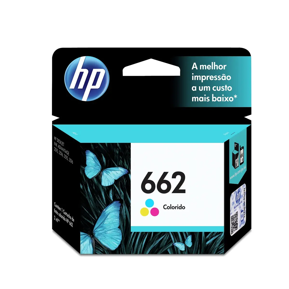 Cartucho HP 662 Colorido Original (CZ104AB) Para Impressora DeskJet 2516, 3516, 3546, 2546,1516, 4646, 2646 - 1