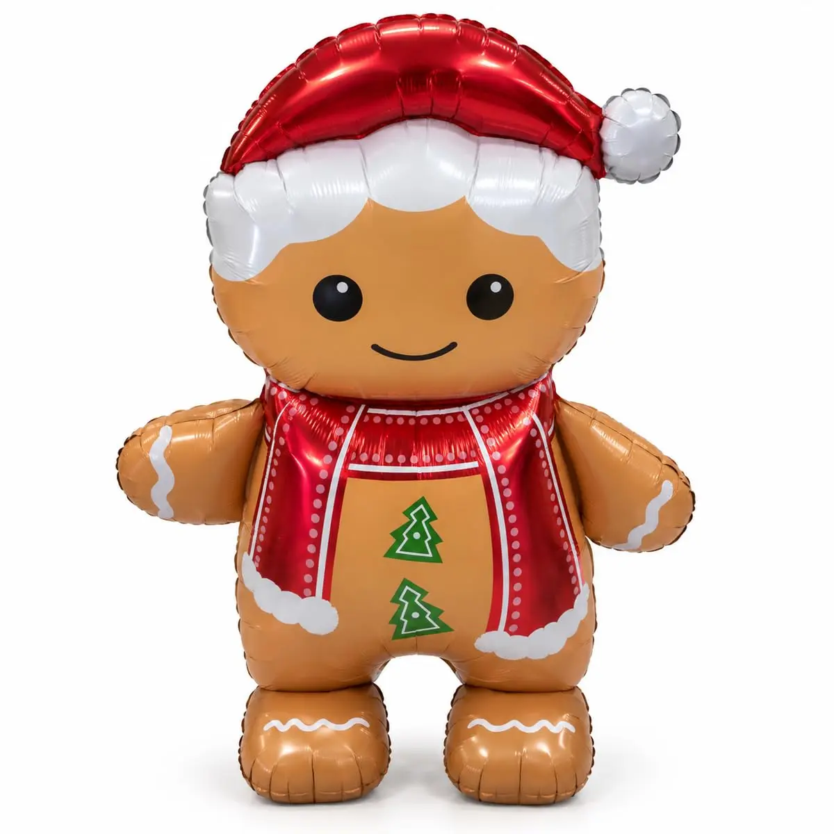Balão Metalizado Natal Boneca Biscoito Mamãe Noel 60 Polegadas | Possui base com pés infláveis que mantêm o balão em pé - 1