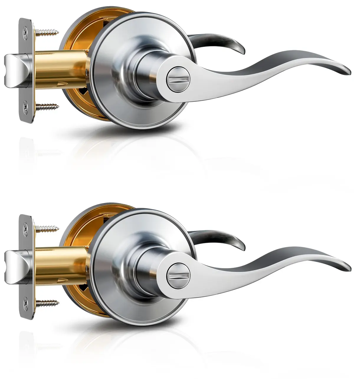 Veise Pacote com 2 maçanetas de porta de privacidade, maçanetas interiores estilo onda para quarto e banheiro, maçanetas reversíveis sem chave para portas canhotas/direitas, níquel acetinado