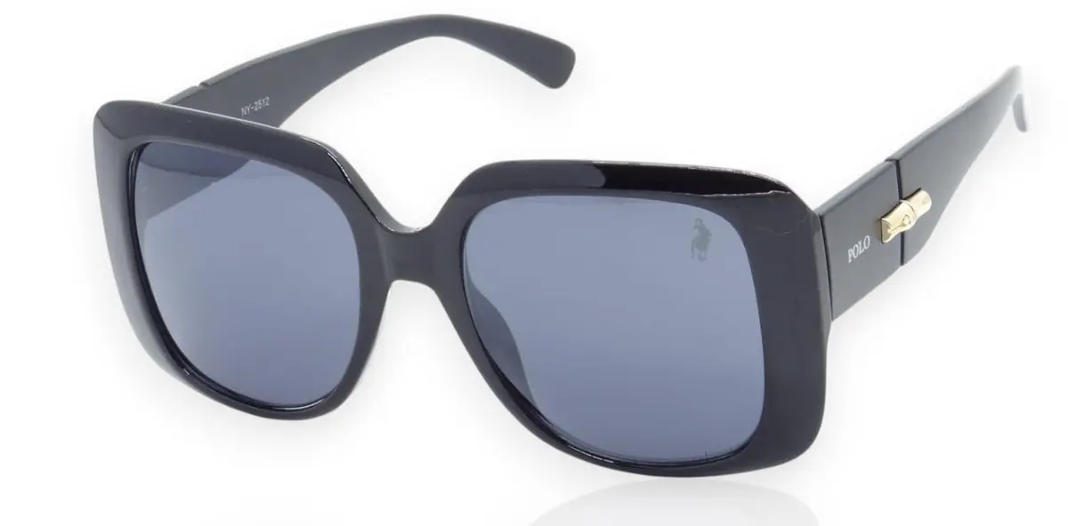 Óculos de Sol Clássico Polo London Club, Design Quadrado Oversized lente em Policarbonato com Proteção UV400 em - Kit contém Case Couro ECO