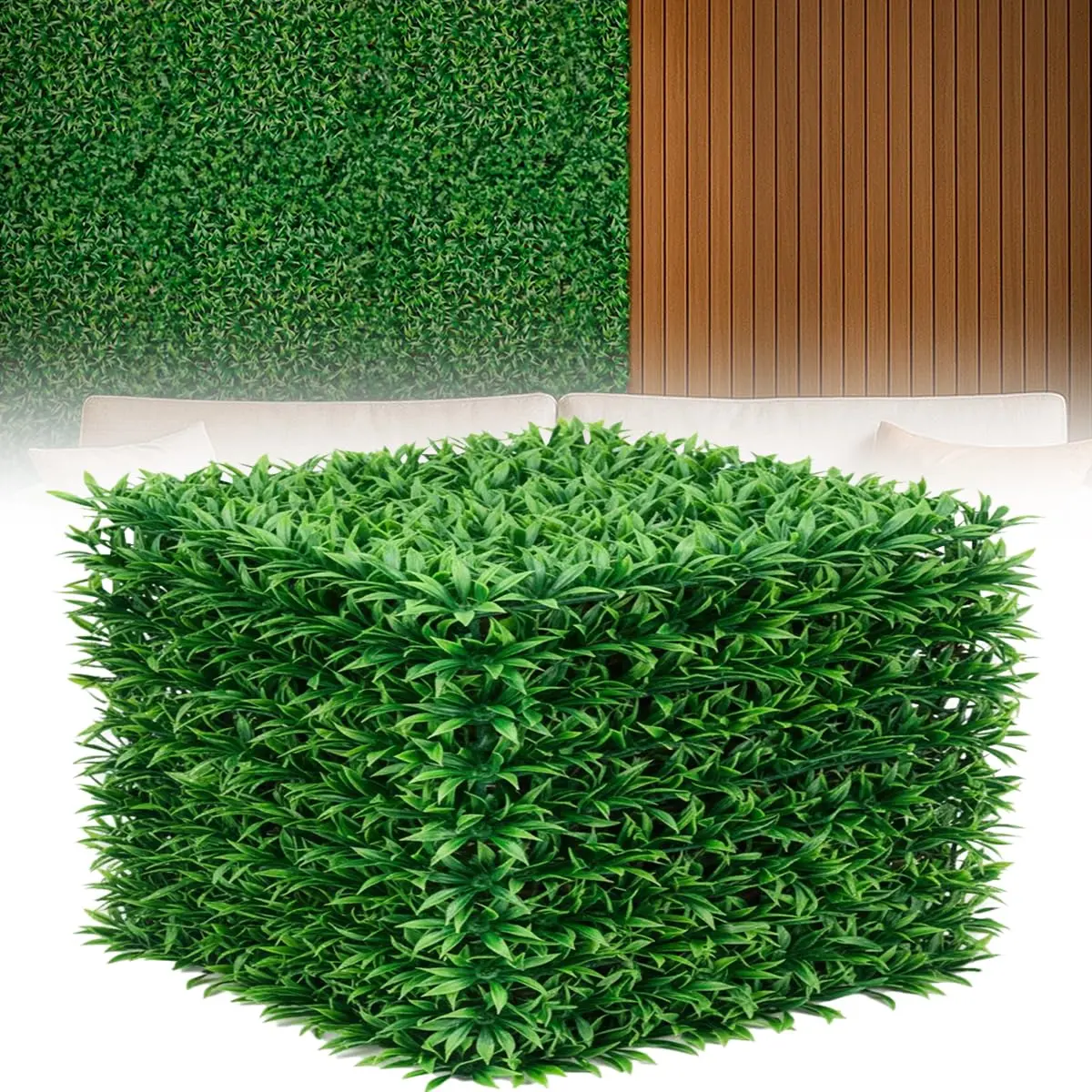 Decolab Kit 10 Placas de Planta Artificial Jardim Vertical 60x40cm Raminho | Encaixe rápido, estrutura flexível e recortável. Acabamento realista para paredes, painéis, festas e eventos.