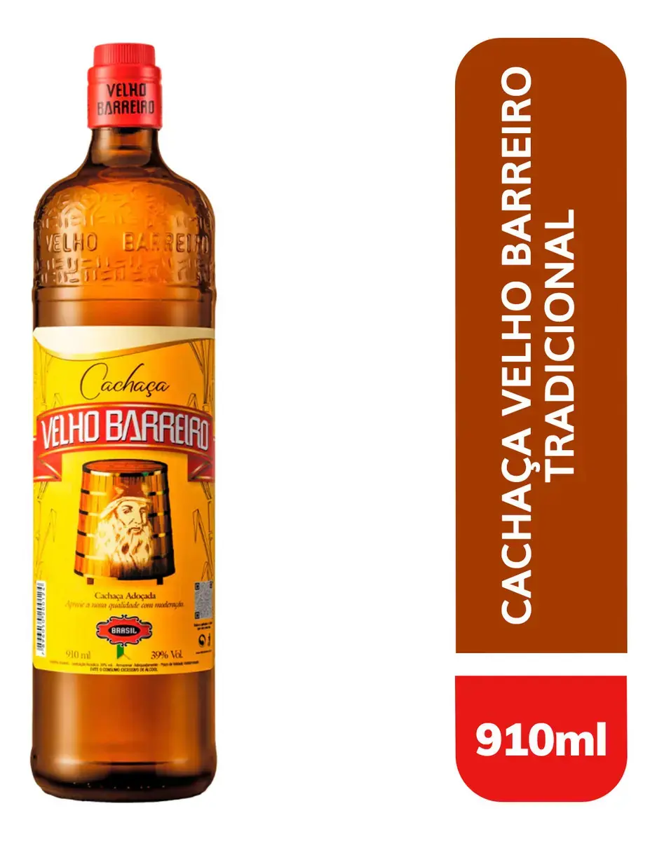 Cachaça Adoçada Velho Barreiro Garrafa 910ml - 1