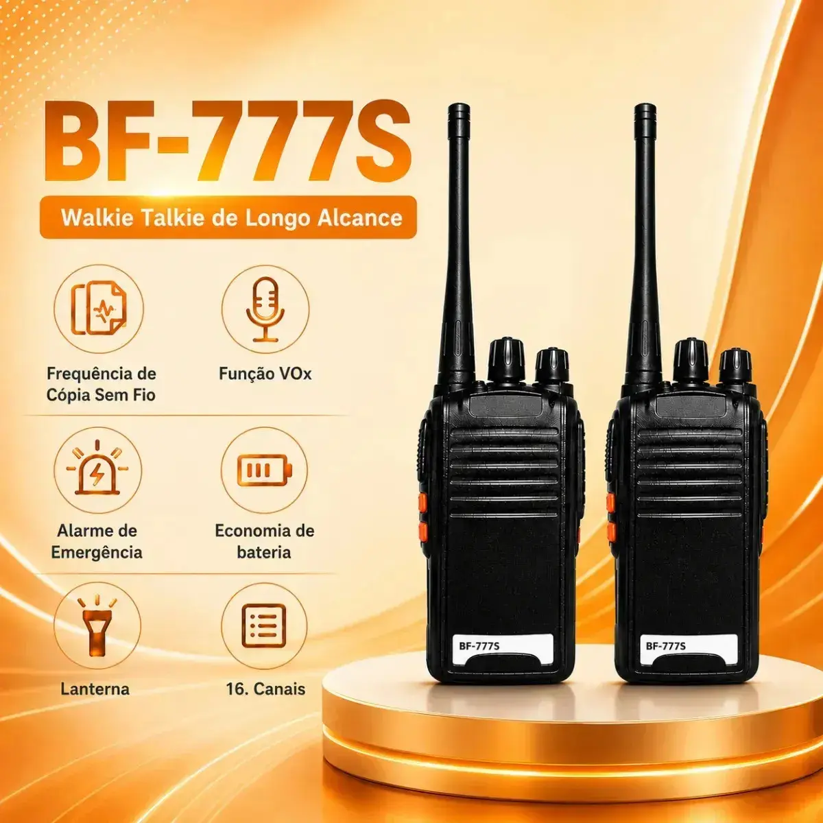 Kit 2 Rádios Comunicadores Bf-777s Alta Performance Walkie Talkie Profissional Esportivo Sem Fio Alta Segurança Comunicação Show Eventos 400 ~ 470mhz 16ch Ht Walk Talk