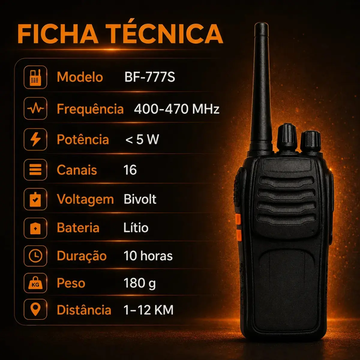 Kit 2 Rádios Comunicadores Bf-777s Alta Performance Walkie Talkie Profissional Esportivo Sem Fio Alta Segurança Comunicação Show Eventos 400 ~ 470mhz 16ch Ht Walk Talk thumbnail 2