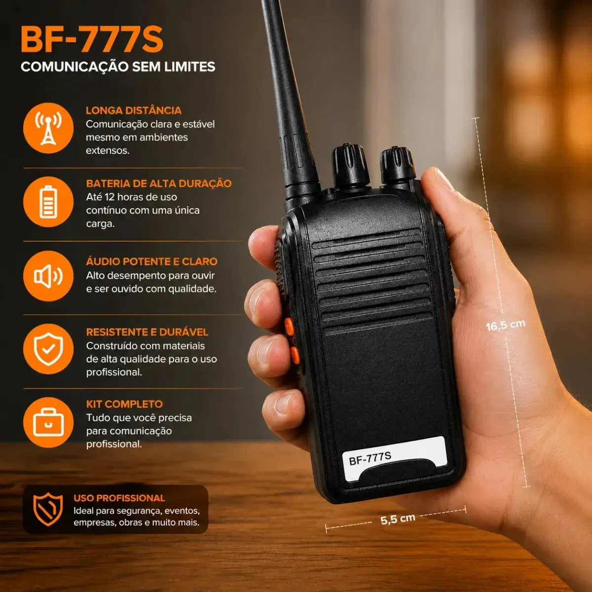 Kit 2 Rádios Comunicadores Bf-777s Alta Performance Walkie Talkie Profissional Esportivo Sem Fio Alta Segurança Comunicação Show Eventos 400 ~ 470mhz 16ch Ht Walk Talk thumbnail 3