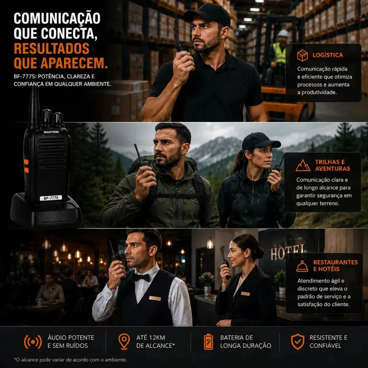 Kit 2 Rádios Comunicadores Bf-777s Alta Performance Walkie Talkie Profissional Esportivo Sem Fio Alta Segurança Comunicação Show Eventos 400 ~ 470mhz 16ch Ht Walk Talk thumbnail 5