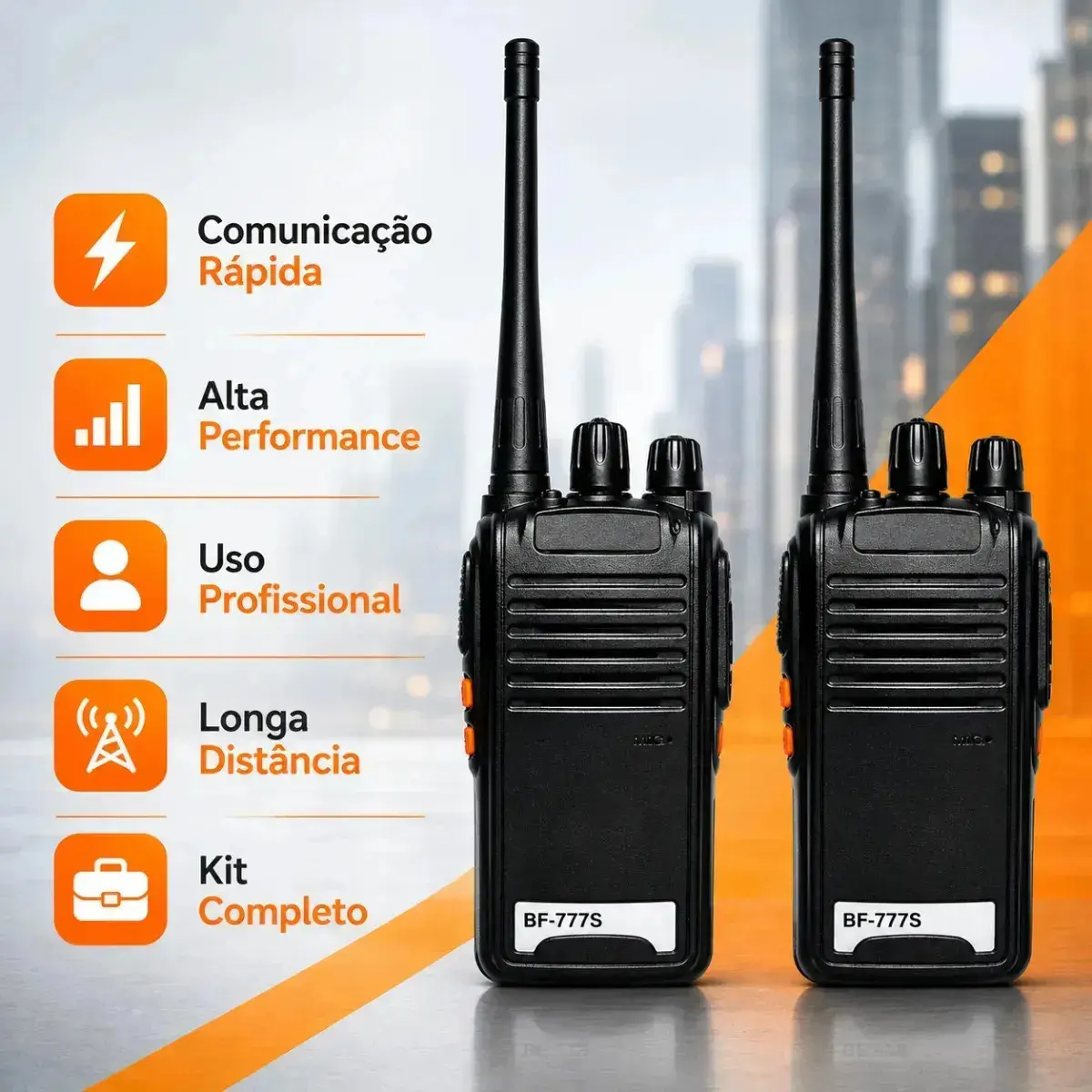 Kit 2 Rádios Comunicadores Bf-777s Alta Performance Walkie Talkie Profissional Esportivo Sem Fio Alta Segurança Comunicação Show Eventos 400 ~ 470mhz 16ch Ht Walk Talk thumbnail 6