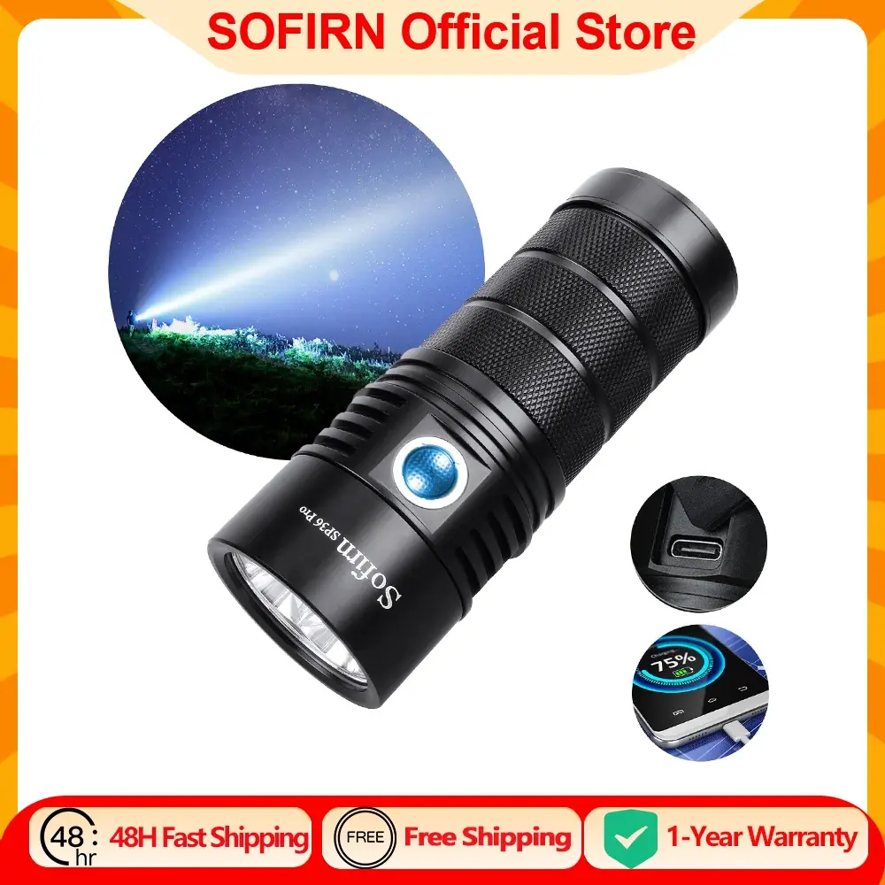 Sofirn SP36 Pro 8000lm Lanterna LED poderosa 4 * SST40 USB C recarregável 18650 tocha