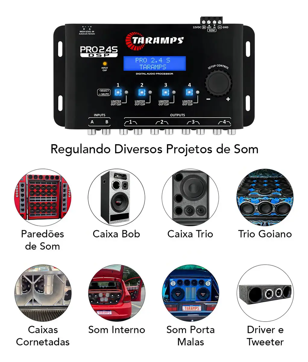 Processador de Áudio Digital Taramps Pro 2.4S para Som Automotivo com Crossover e Equalizador 15 Bandas thumbnail 6