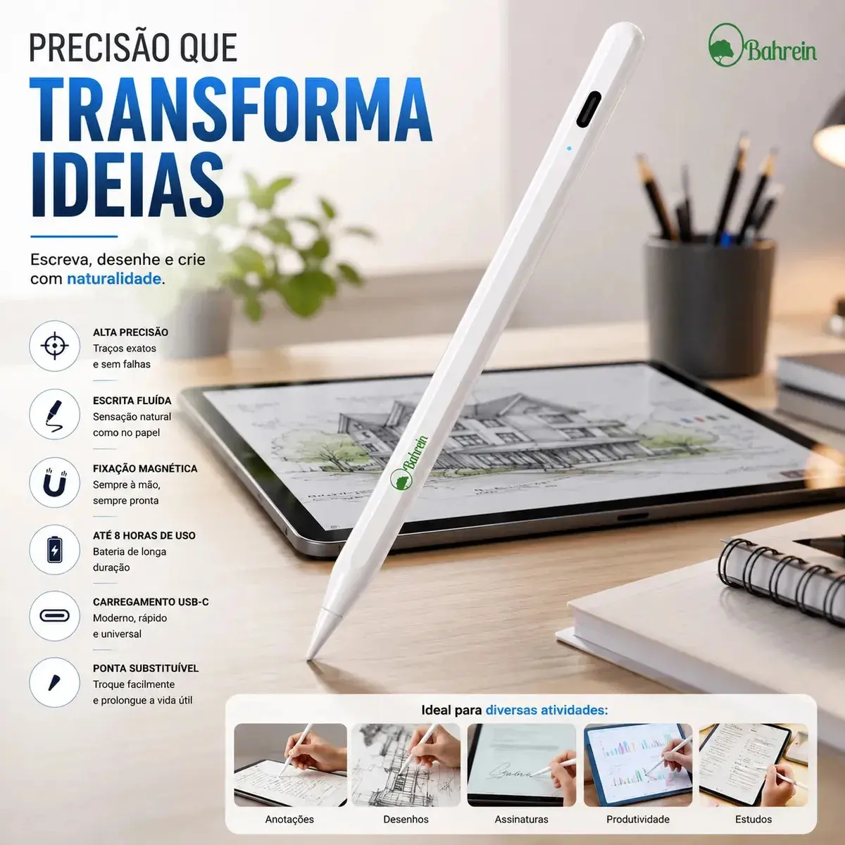 Caneta Stylus Universal Alta Precisão Para Tablet Positivo Android Ios Caneta Touch Ponta Fina Universal Celular, Tablet, Notebook, Ipads E Iphones, Proporcionando Uma Precisão Bahrein - 1