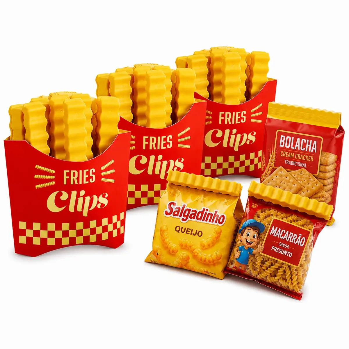 Kit 36 Prendedores de Embalagem - Clipe Lacra Saco em Formato de Batata Frita