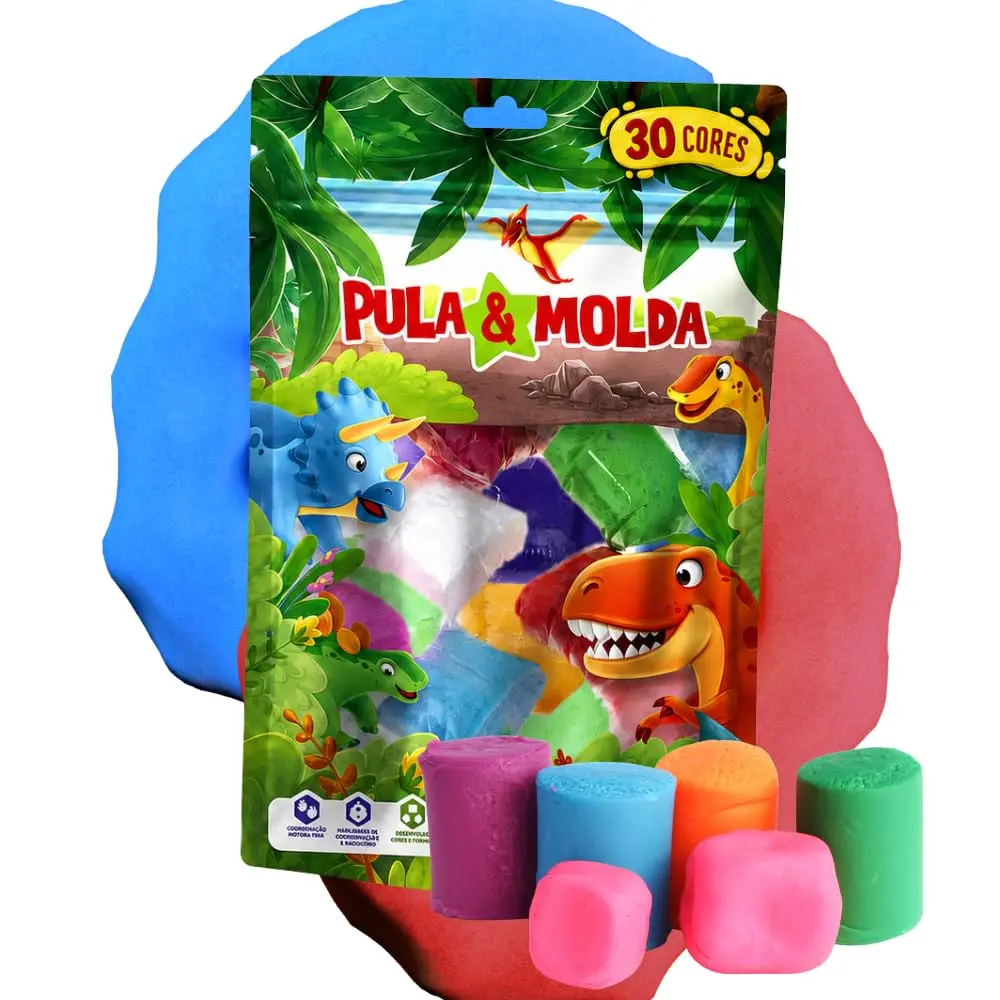 Massa de Modelar EVA Brinquedo de Dinossauro Pula e Molda Massinha Infantil | 30 Cores 300g Adesivos Escolar Brinquedo Educativo - 1