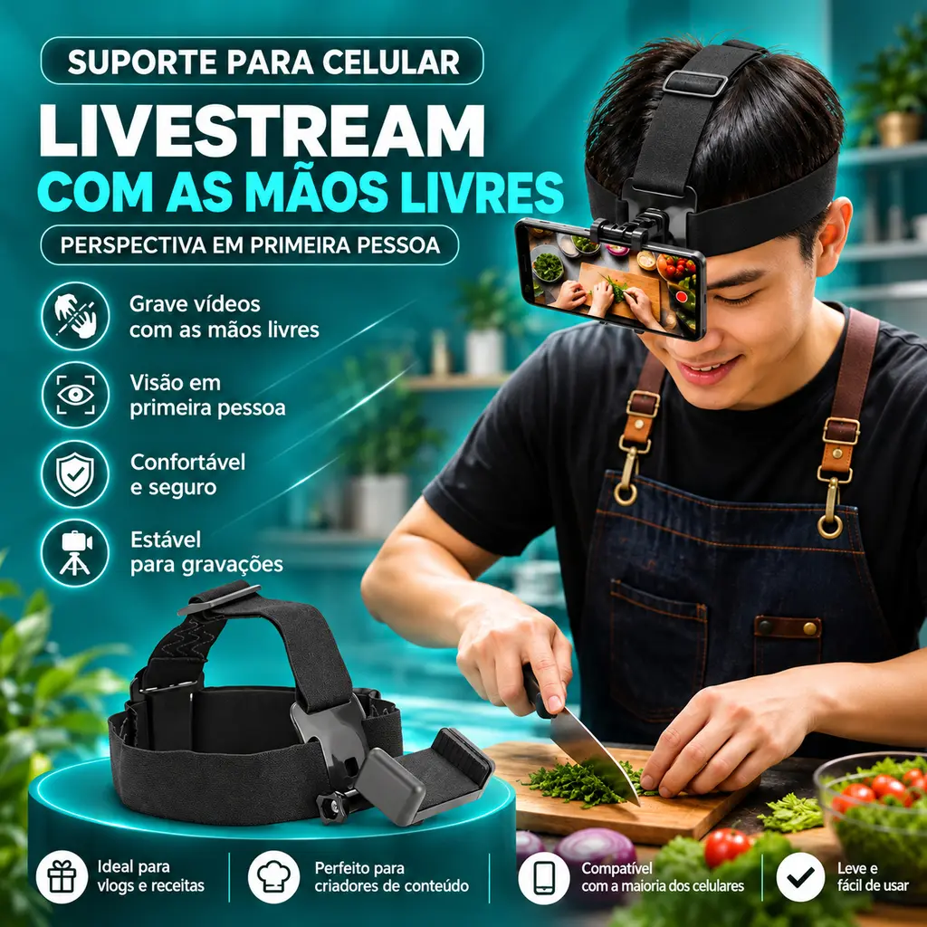 Braet Montado Na Cabeça Ajustável Transmissão Ao Vivo Suporte Do Telefone Móvel Primeira Pessoa Perspectiva Fixa Present - 1