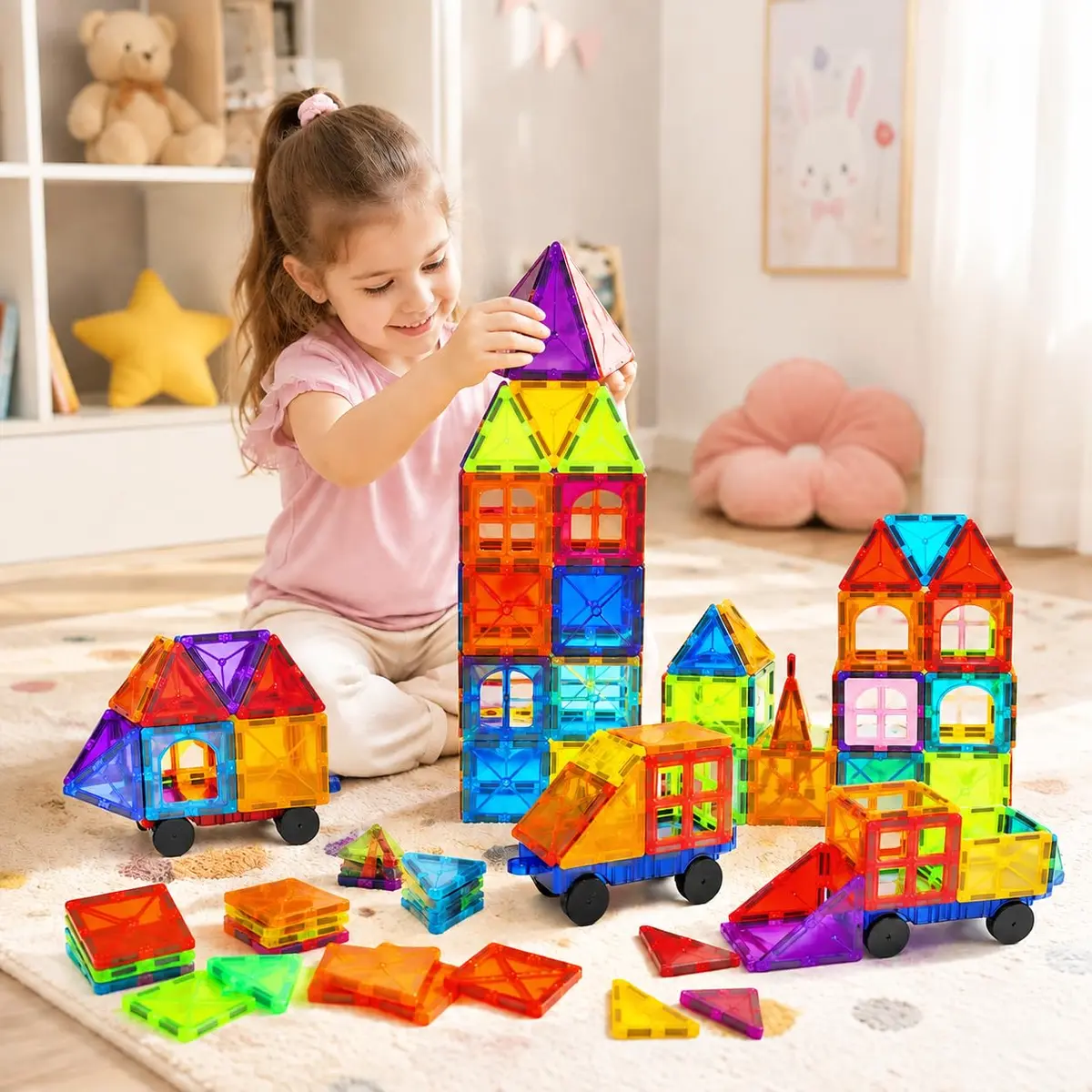Blocos de Montar Magnéticos Construção Brinquedos Infantil (65 Peças) - 1