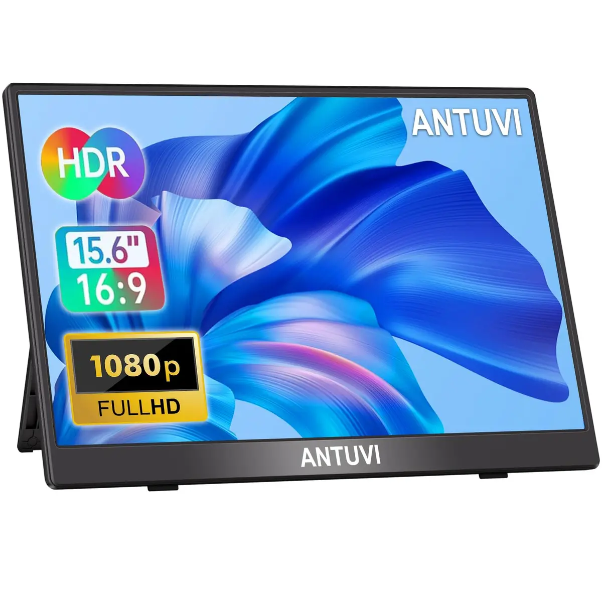 ANTUVI Monitor Portátil 15.6'', 1080P, MINI Segunda de Notebook Extensor De Tela, Ultra-Slim e portátil, com alto-falante de pé, Adequado para Viagens, Casa, Trabalho/Jogos