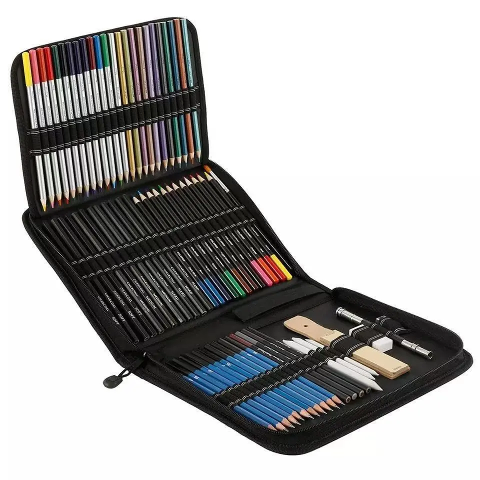 Conjunto de lápis de arte profissional com 72 peças, Kit de esboços para caderno de desenho, aquarela, grafite, metal, lápis de carvão para artistas iniciantes adultos e crianças adolescentes