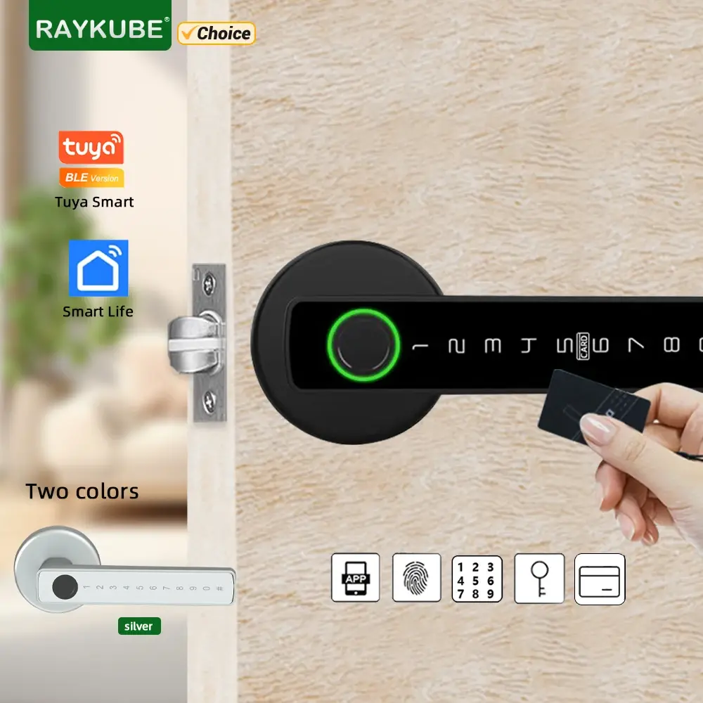 Raykube m5 tuya ble fechadura inteligente com impressão digital fechadura eletrônica digital com senha/chave/cartão ic/smartlife/tuya app desbloquear - 1
