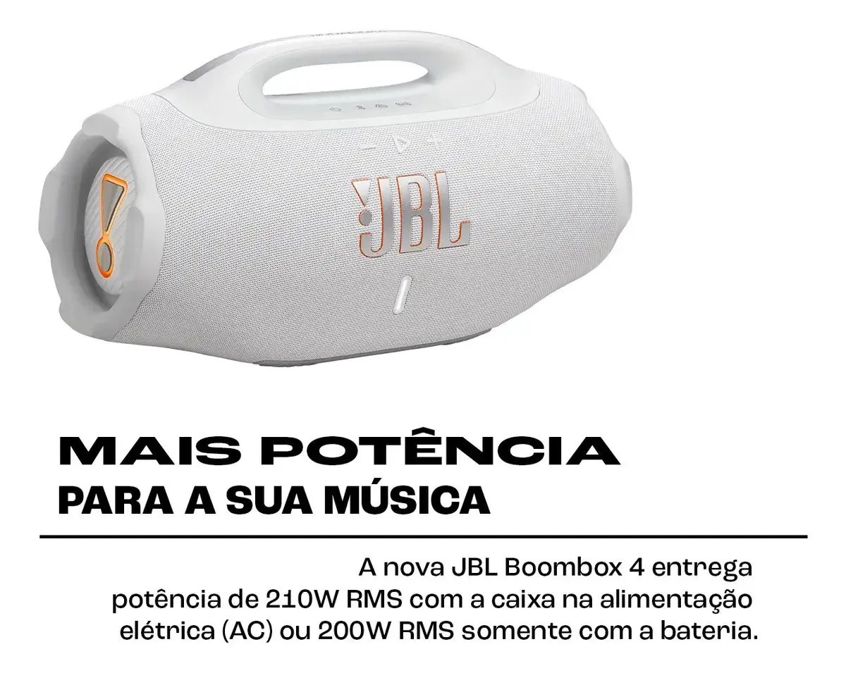 Caixa de Som Bluetooth À Prova D'água Boombox 4 JBL - Branca thumbnail 2