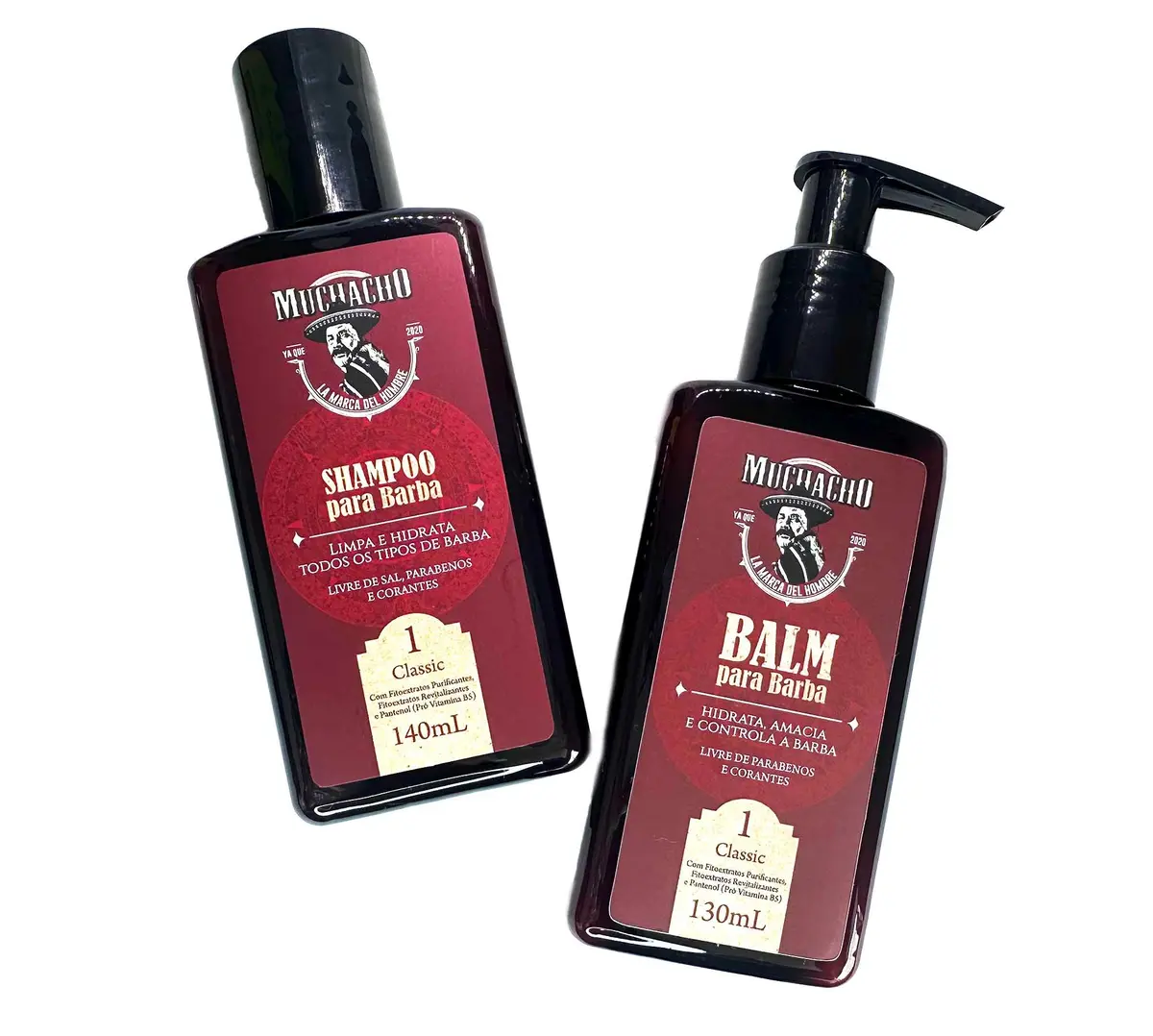 Kit Shampoo para Barba + Balm para Barba - Muchacho Classic- Kit para limpeza, hidratação e modelagem da sua barba - Nova Embalagem