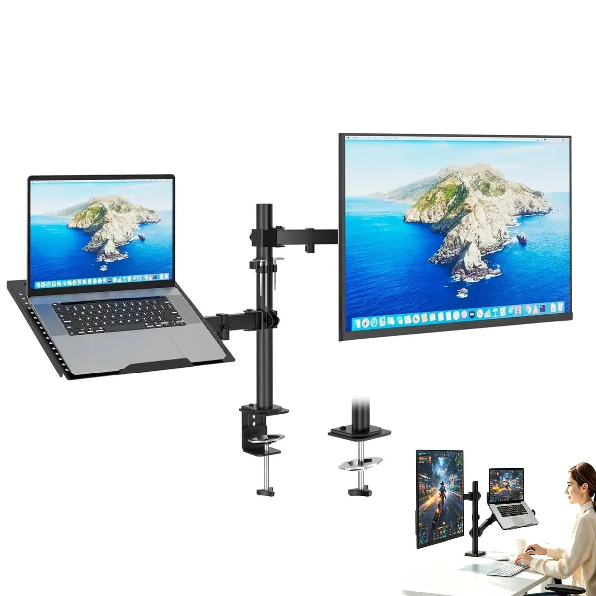 Suporte Monitor e Notebook 13-32" Braço Articulado Bandeja Ventilada