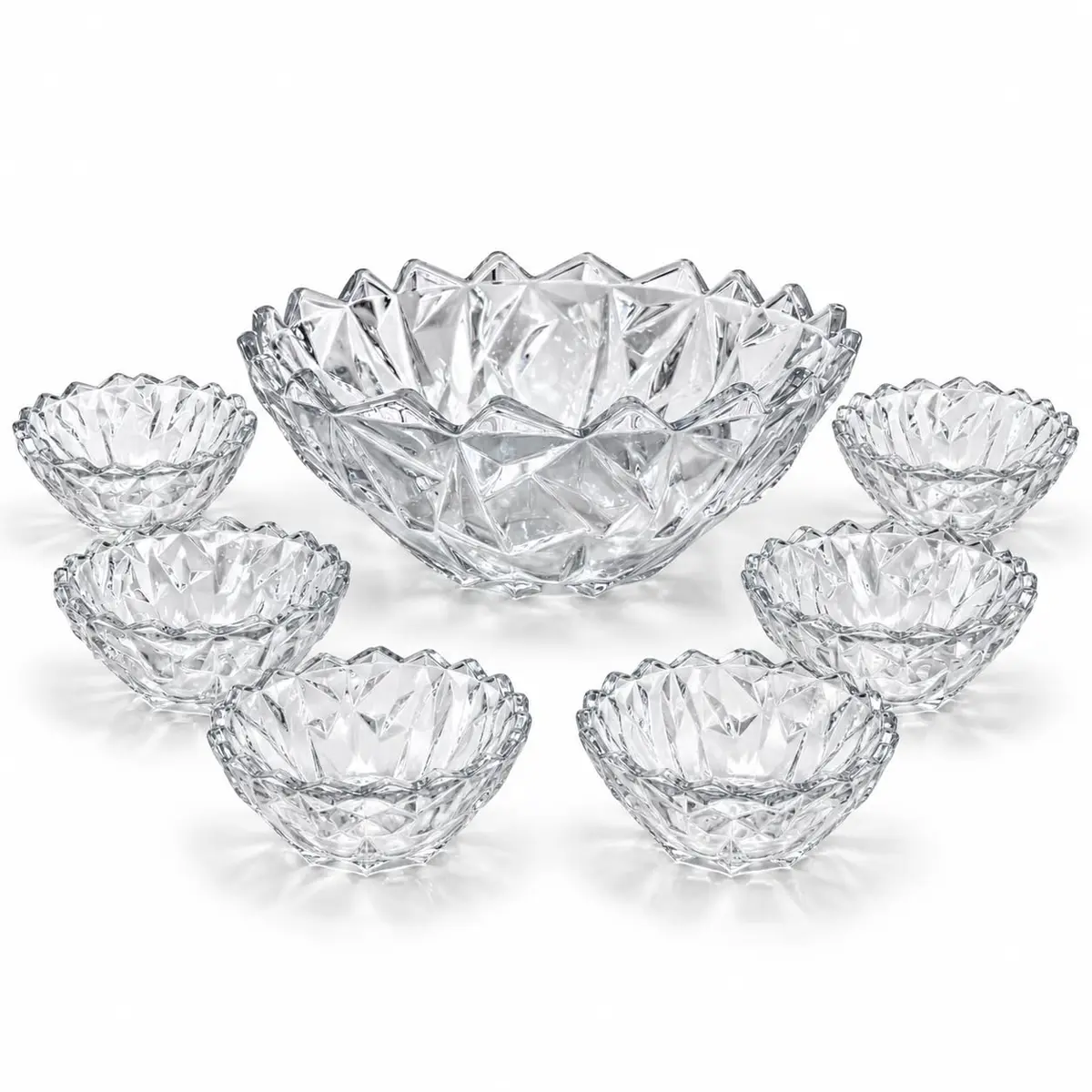 Conjunto 7 Peças de Vidro para Sobremesa com 1 Bowl Grande 1,78 L e 6 Tigelas 250 ml