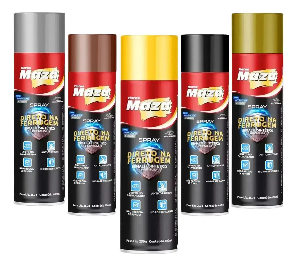 Tinta Esmalte Direto Na Ferrugem Maza Spray 250ml Cores Cor Preto Fosco