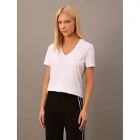 Camiseta Feminina Lisa Decote v Recorte Lateral Calvin Klein - Branco Camiseta Feminina Lisa Decote v Recorte Lateral Calvin Klein Branco Gg