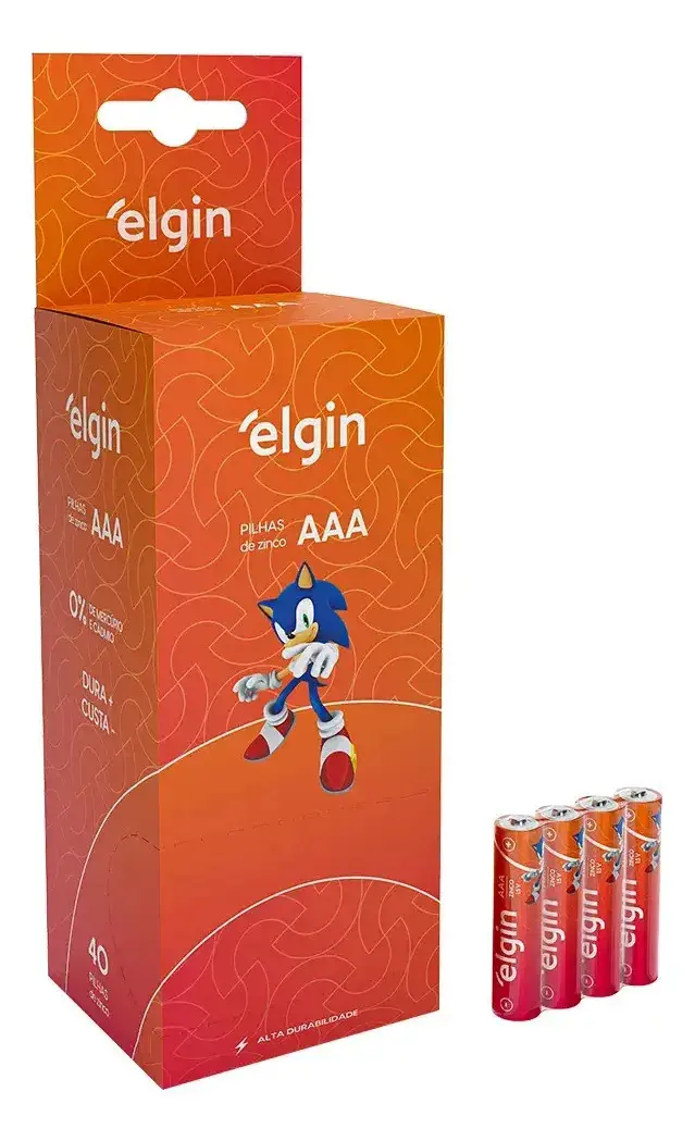 40 Pilhas Elgin Aaa Palito Zinco Carvão 1 Tubo C/40 Pilhas
