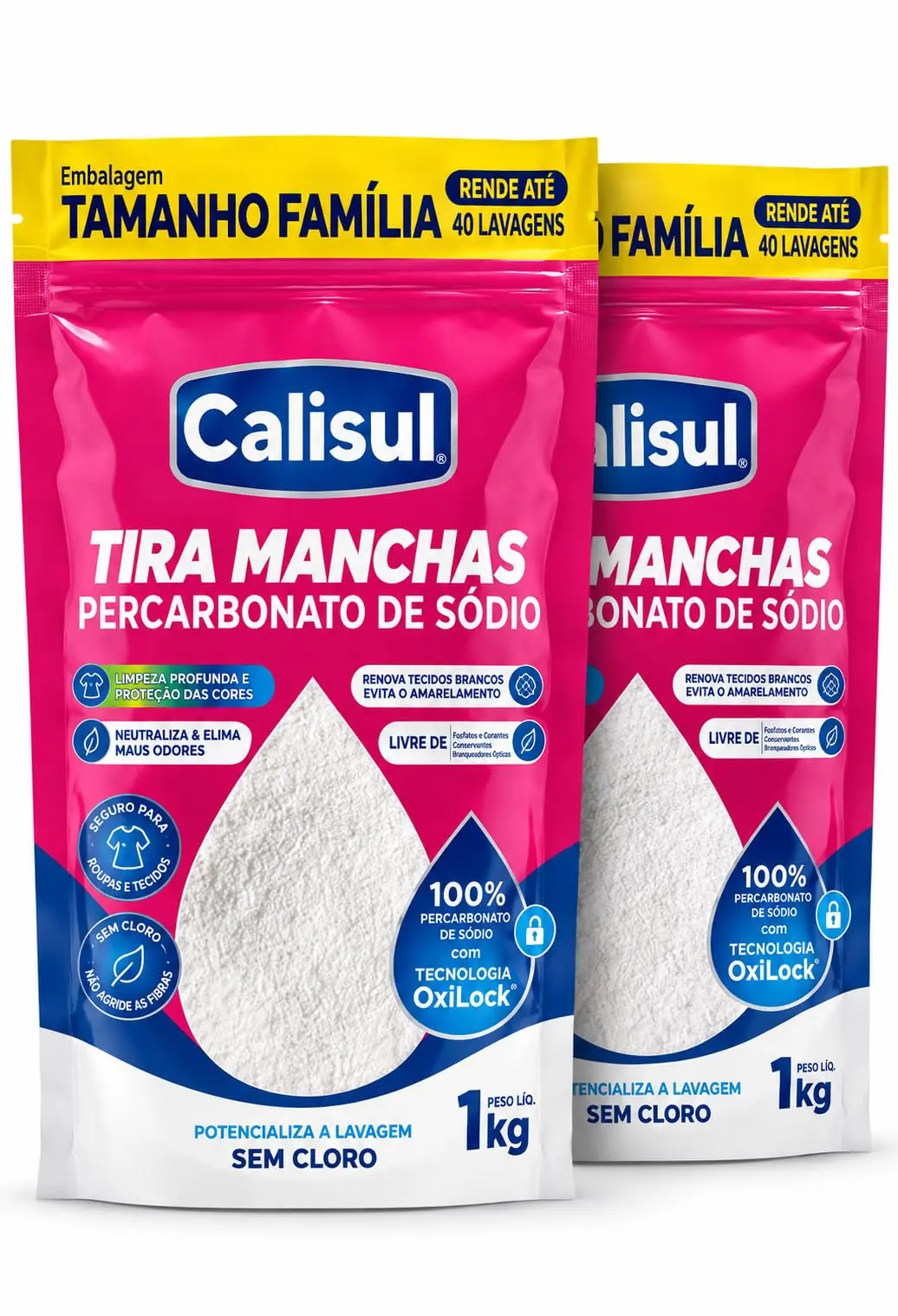 Percarbonato de Sódio Kit com 2 kg 100% Puro Tira Manchas em Pó Sem Cloro, Biodegradável e Seguro para Roupas Brancas, Coloridas e Limpeza Doméstica (2)