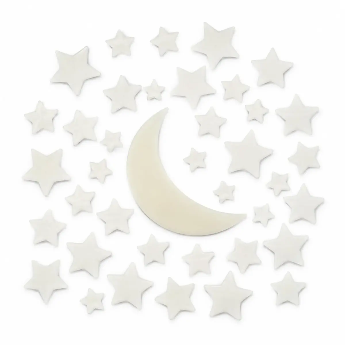 Kit Estrelas e Lua que Brilham no Escuro Decoração Quarto Infantil 31 Peças | it decorativo com 30 estrelas e 1 lua que brilham no escuro para parede e teto, ideal para quarto infantil, bebê e berçário.