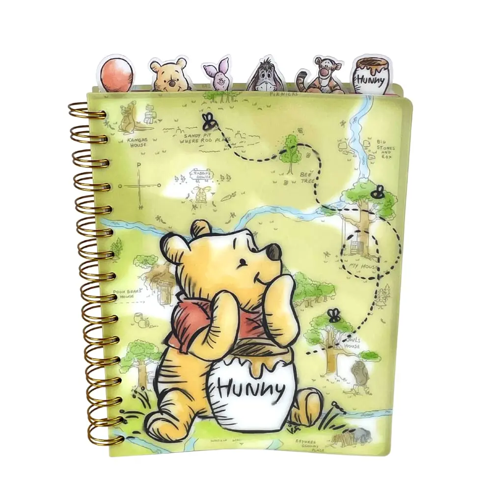 Caderno Disney Ursinho Pooh Tab, encadernado em espiral, 144 páginas forradas, 20 x 18 cm