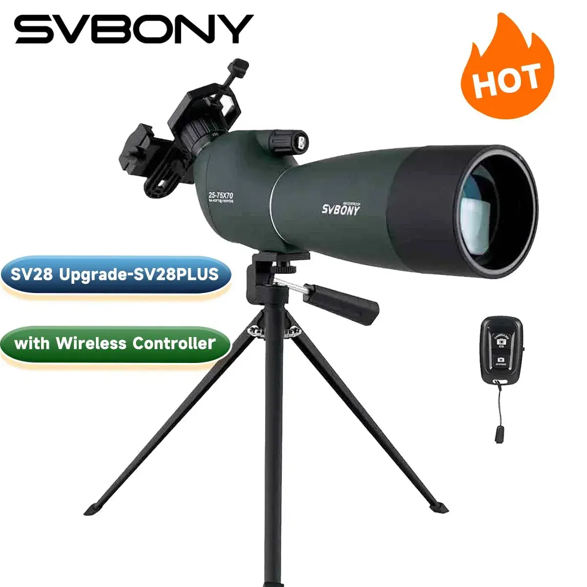 Telescópio de Observação Svbony SV28plus 50/60/70mm com Zoom Poderoso e Prisma PORRO para Tiro ao Alvo e Camping