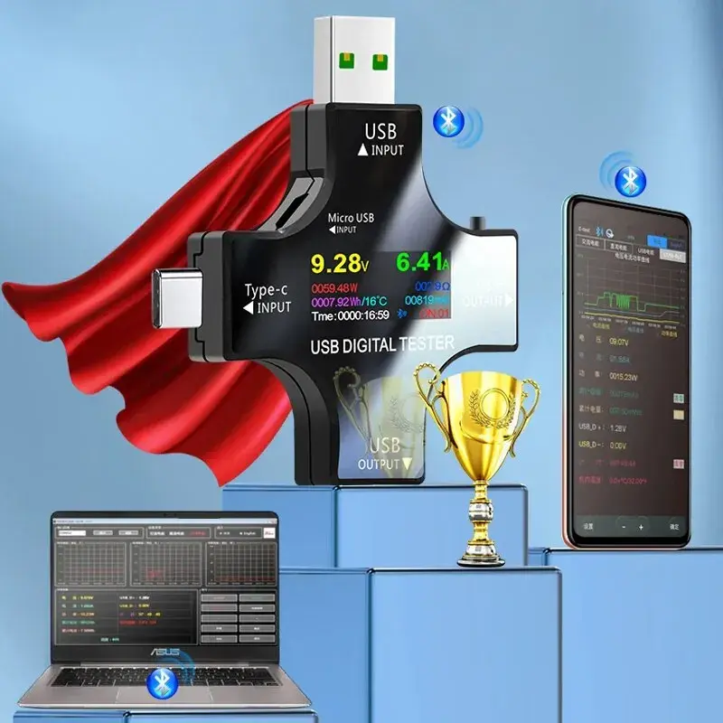  Testador usb tipo-c pd medidor de capacidade digital 8a tensão monitor de corrente detector de carregador de banco de potência com carregamento rápido qc3.0