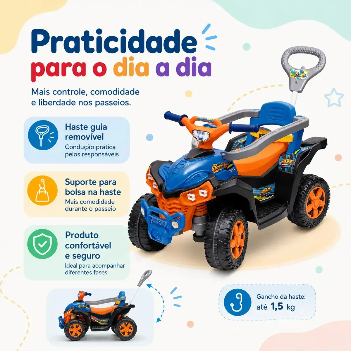 Carrinho De Passeio Wheels Quadriciclo Infantil Andador Empurrador Maral Baby Quad Laranja thumbnail 6