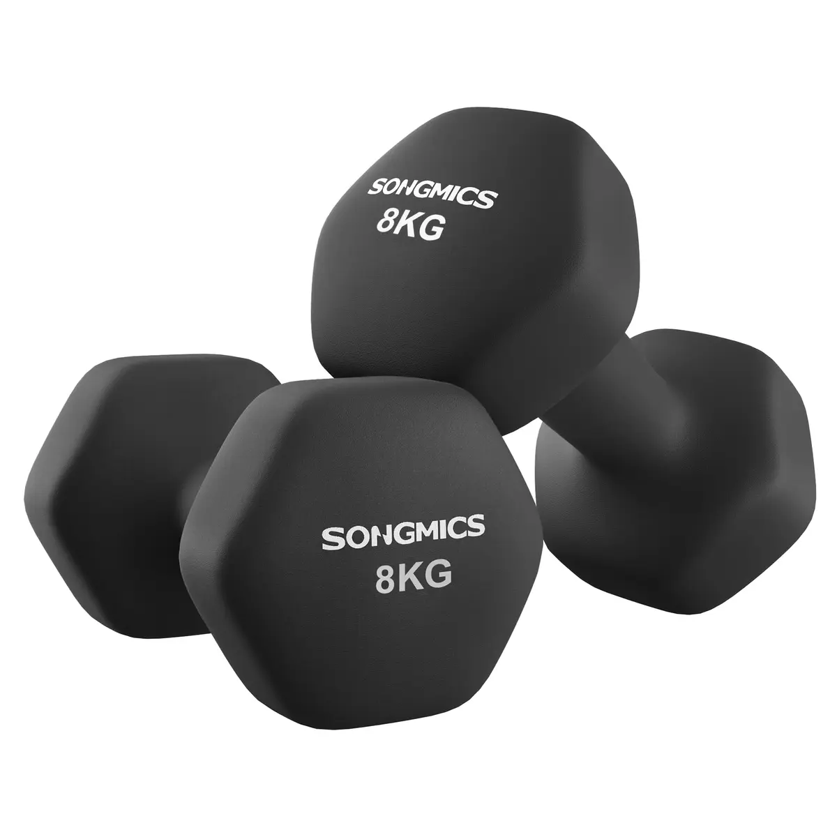 SONGMICS Conjunto de 2 Halteres Hexagonais, 2 x 8 kg | Pesos de Mão, com Revestimento de Neoprene, Exercício de Treino em Casa, Preto, Coleção STEFAN BRSYL180B01