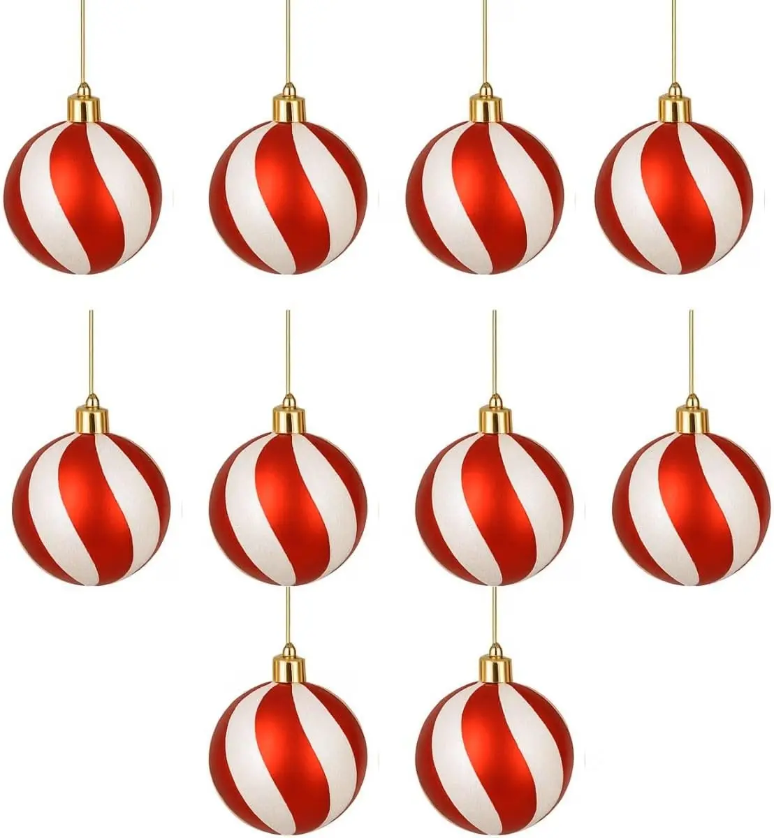 Kit 10 Bolas de Natal Listradas Vermelha e Branca 6cm | Enfeite para Árvore, Diâmetro de 6cm, Listras Espirais, Decoração Natalina, Conjunto com 10 Peças - 1