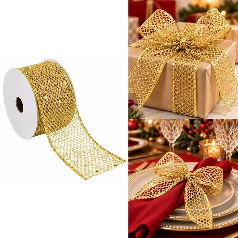 Fita Aramada 2,7mx6,3cm Dourada com Glitter Natal