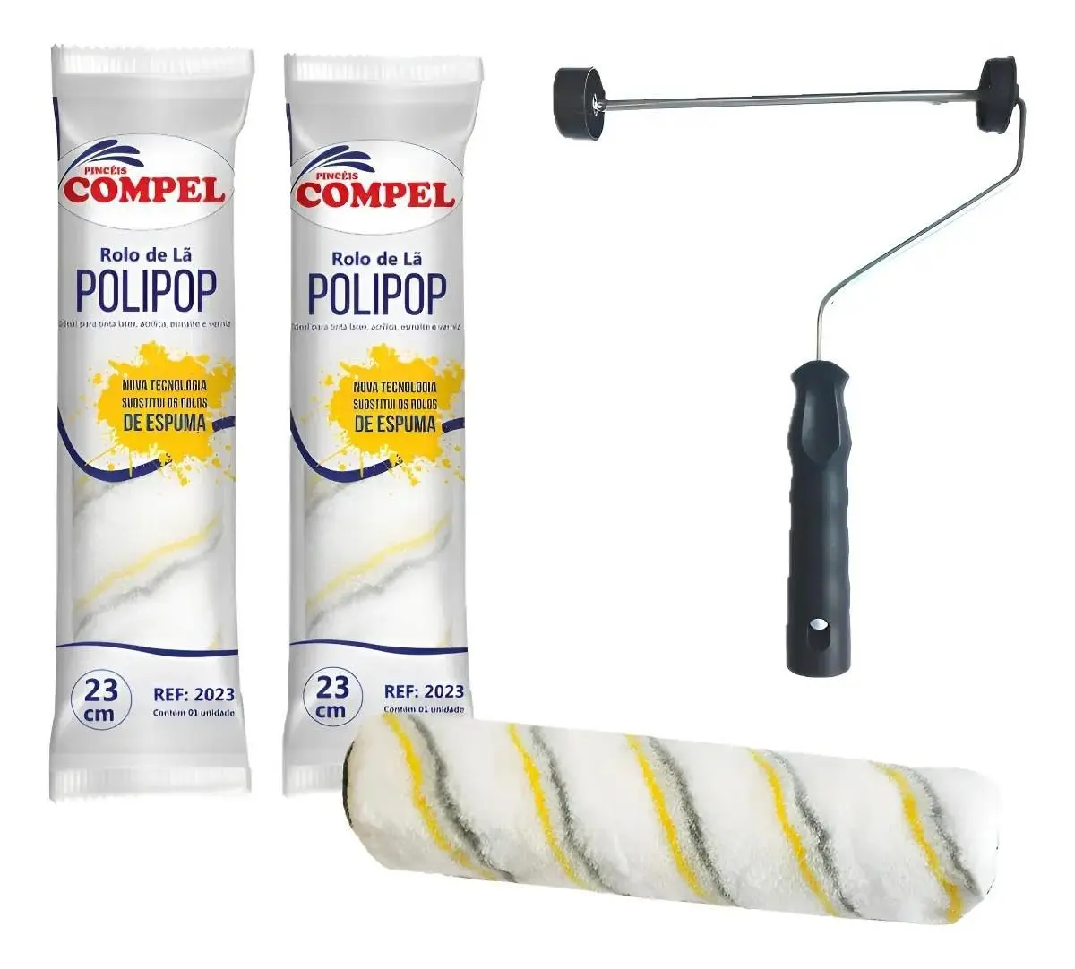 Kit 2 Rolo De Pintura 23cm Anti-gotas Lã Polipop + 1 Suporte | Kit ideal para pintura