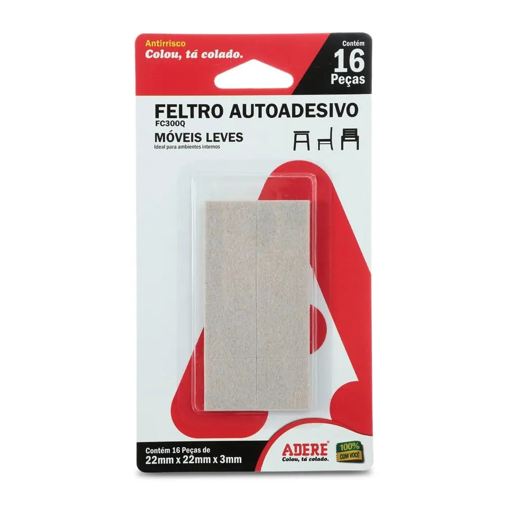 Protetor Antirrisco De Feltro Claro Quadrado Adere Fc300Q 22mmx22mmx3mm