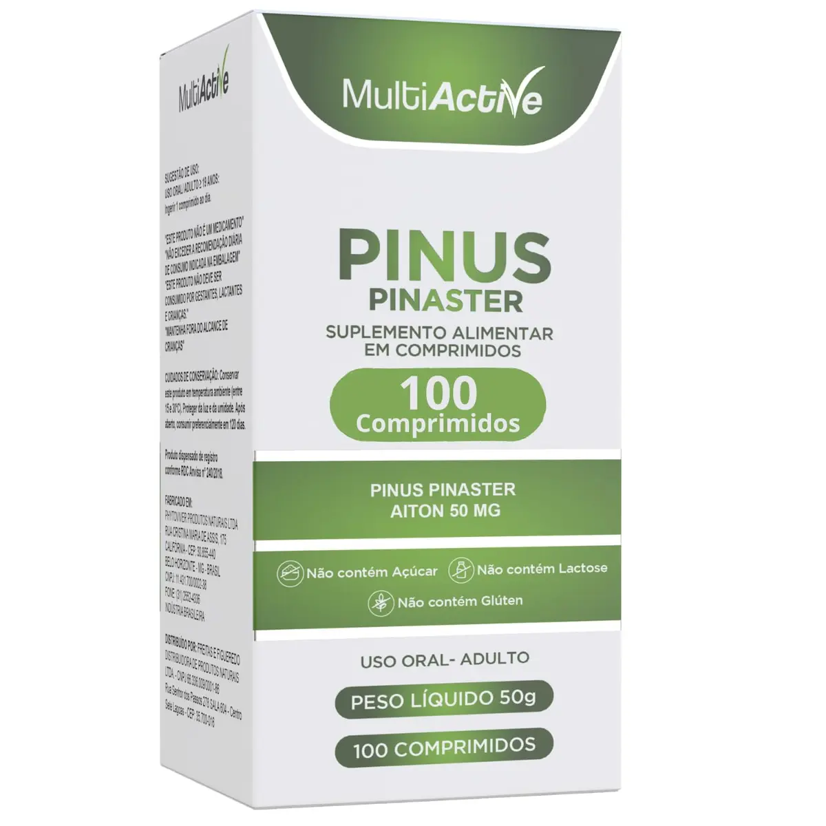 Pinus Pinaster Aiton 50mg 100 Comprimidos Multiactive Extrato Seco Casca Pinheiro Marítimo OPC Antioxidante Circulação Sanguínea Melasma Saúde Vascular Anti-Aging Natural Procianidinas