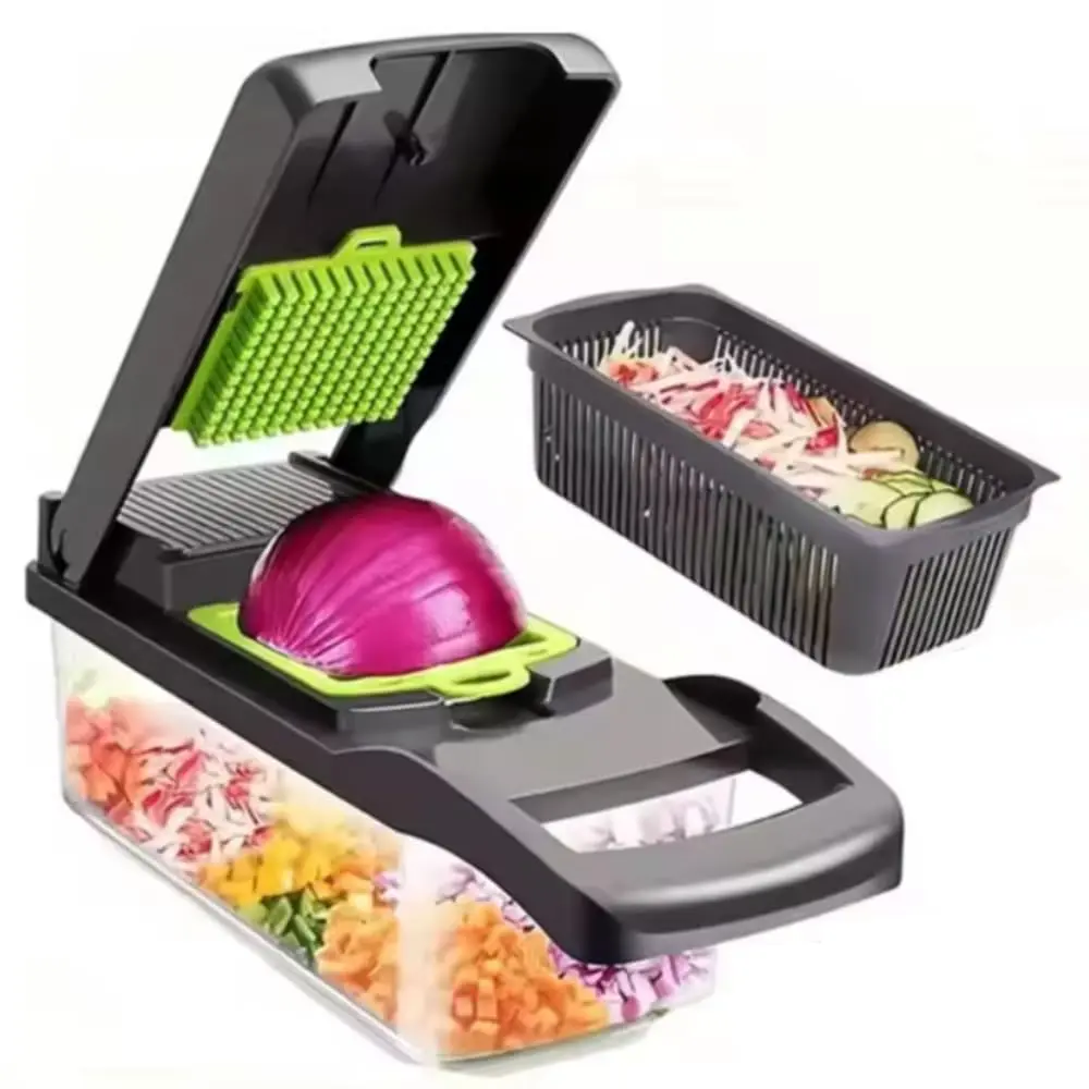 Fatiador Cortador Ralador De Legumes Frutas Verduras Kit Completo 16 ou 14 Peças Pote Acrílico Laminas Aço Inox Para Saladas Acessório Para Cozinha DUPIN (14) - 1